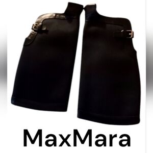 MaxMara Black Italian Leather Greaves Leg Protector Gaiter-New Without Tag